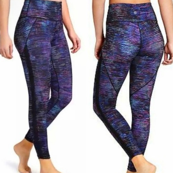 Athleta Pants - Athleta Interstellar High Rise Mesh Detail 7/8 Multicolor Tights Size Medium